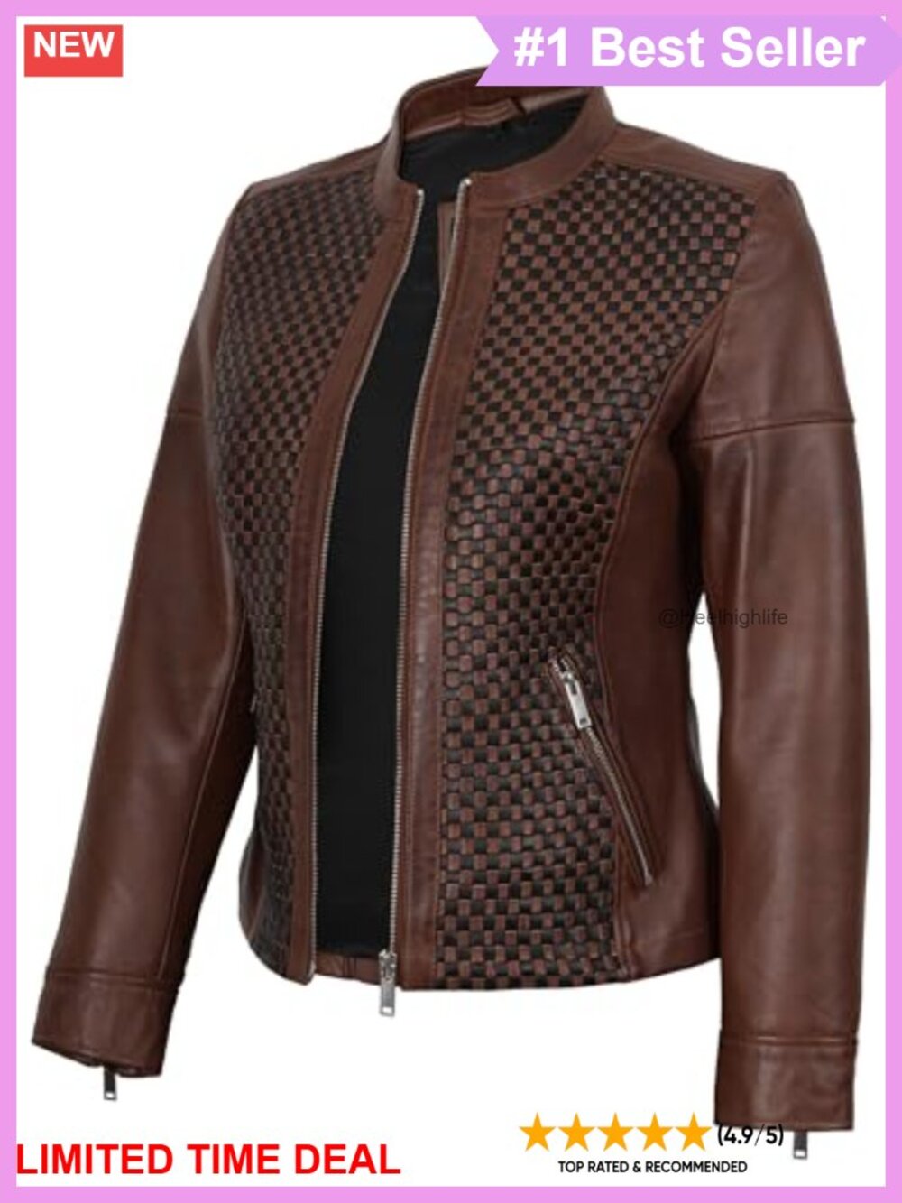 Women's Real Lambskin Leather Cafe Racer Jacket Zip Pockets